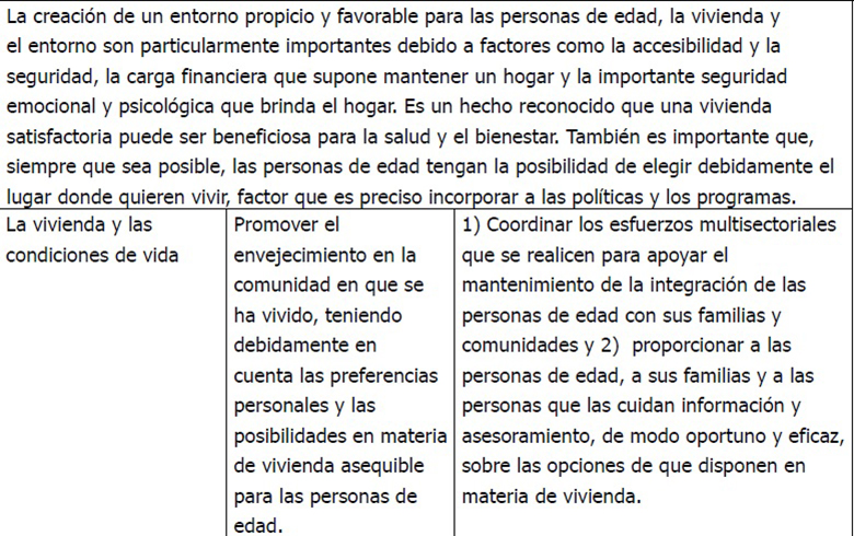 Orientación prioritaria III, Creación de un entorno propicio y
favorable de la Declaración Política y Plan de Acción Internacional de Madrid
sobre el Envejecimiento