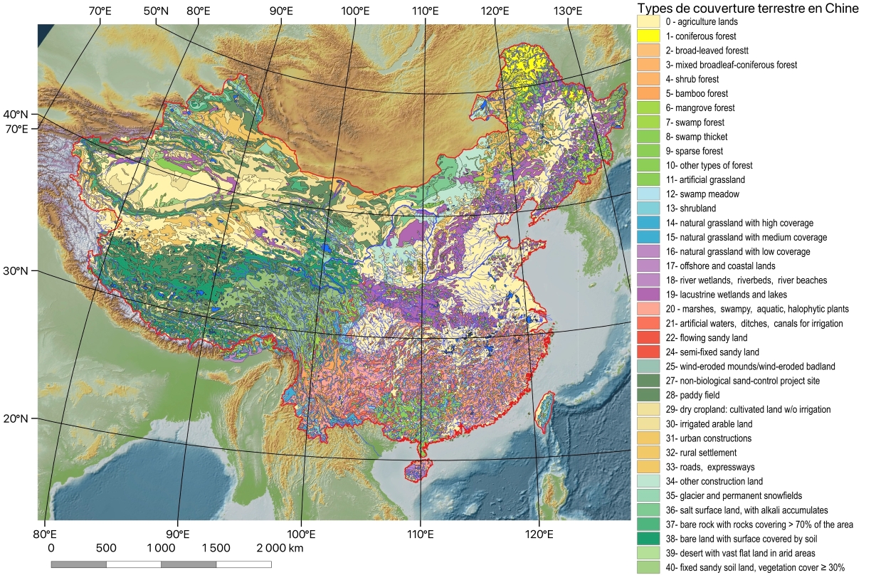 Types de couverture terrestre en Chine identifiés par les images satellites