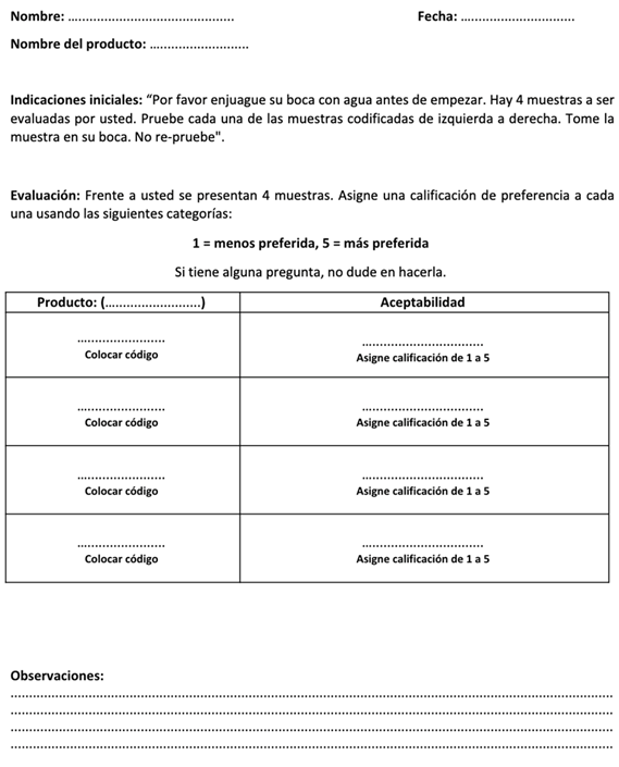 Formato de an�lisis sensorial para la ejecuci�n de la prueba de aceptabilidad