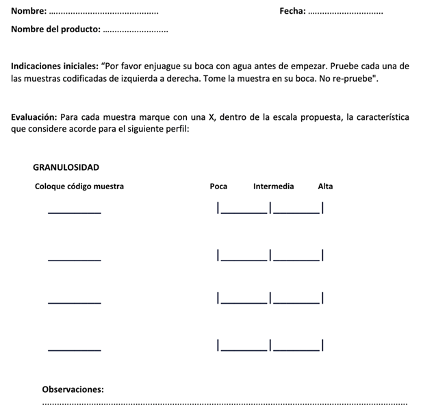 Formato de an�lisis sensorial para la ejecuci�n de la prueba de granulosidad