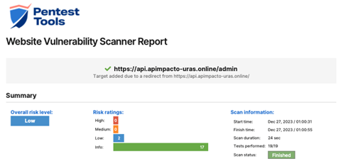 Resultados de las pruebas de Pentest Tools