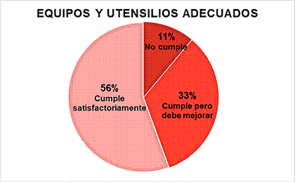 Resultados del conjunto de los �tems pertenecientes a equipos y utensilios adecuados
