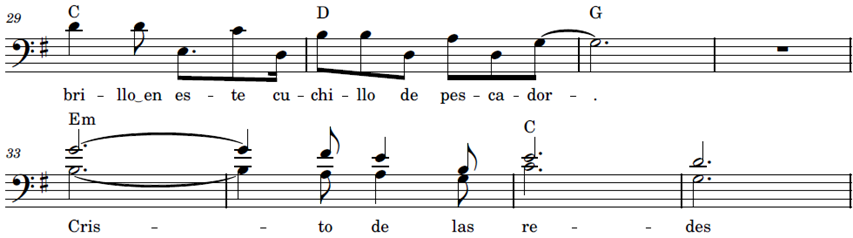final de la Estrofa 2 e inicio del Estribillo 1. Transcripci�n de la autora.