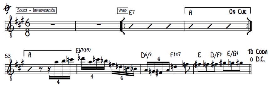 Estructura musical sobre la cual se improvisa en �Terer� on the rocks�.