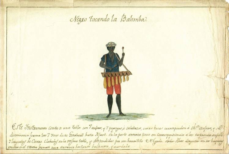 Acuarela �Negro tocando la Balimba� de autor�a an�nima.