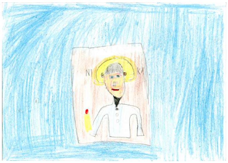 Imagen ic&oacute;nica. Leyenda del ni&ntilde;o: &ldquo;Dibuj&eacute; un icono de Cristo&rdquo;