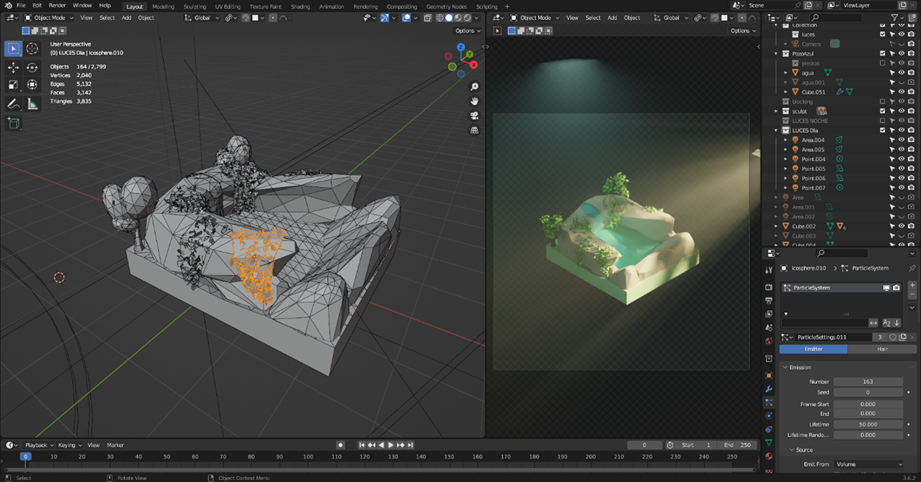 Modelado 3D de Pozo Azul en Blender.