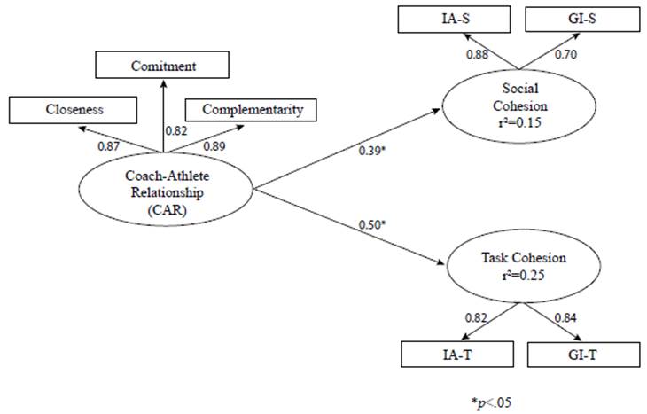 Structural model of the association between the quality of CAR and the perception of team cohesion of youth athletes from the State of Pernambuco, Brazil
