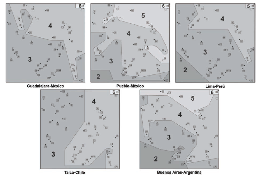 Análisis
Posac secundario por ciudades: Guadalajara, Puebla,
Lima, Talca y Buenos Aires