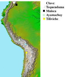 Mapa con los restos m�s antiguos de cuyos y cuadro con temporalidades y contextos (Valadez, 2023: 297-302; mapa de Nasa Anden - civilizaciones andinas - wikipedia, la enciclopedia libre, adaptado por Ra�l Valadez)