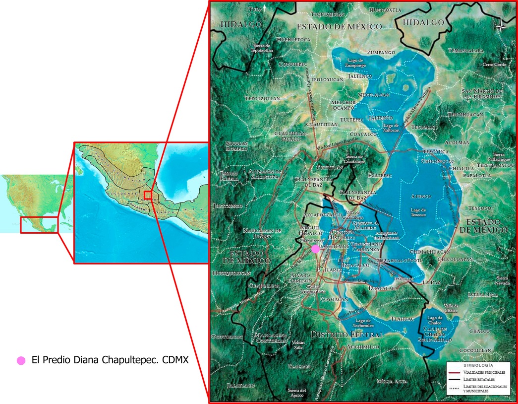 Localizaci�n del Predio Diana en la Ciudad de M�xico (modificado por Blasco et al. 2017).