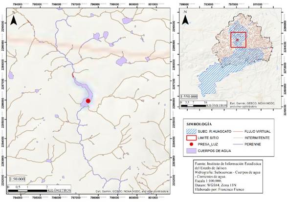 Mapa de hidrograf�a del sitio de estudio (Fienco, 2023: 119)