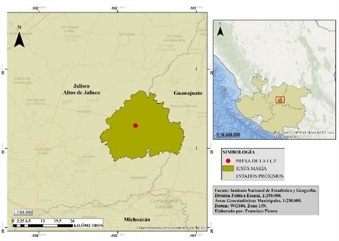  Mapa de ubicaci�n del sitio de estudio: Presa de la Luz (Fienco, 2023: 34) 