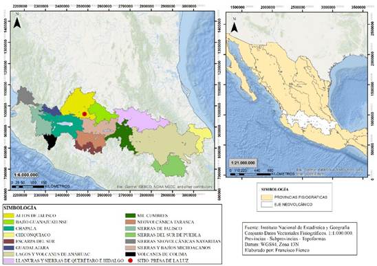  Mapa de provincias fisiogr�ficas: Subprovincias del Eje neovolc�nico (Fienco, 2023: 115) 