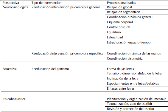Procesos analizados en la revisi&oacute;n de las disgraf&iacute;as