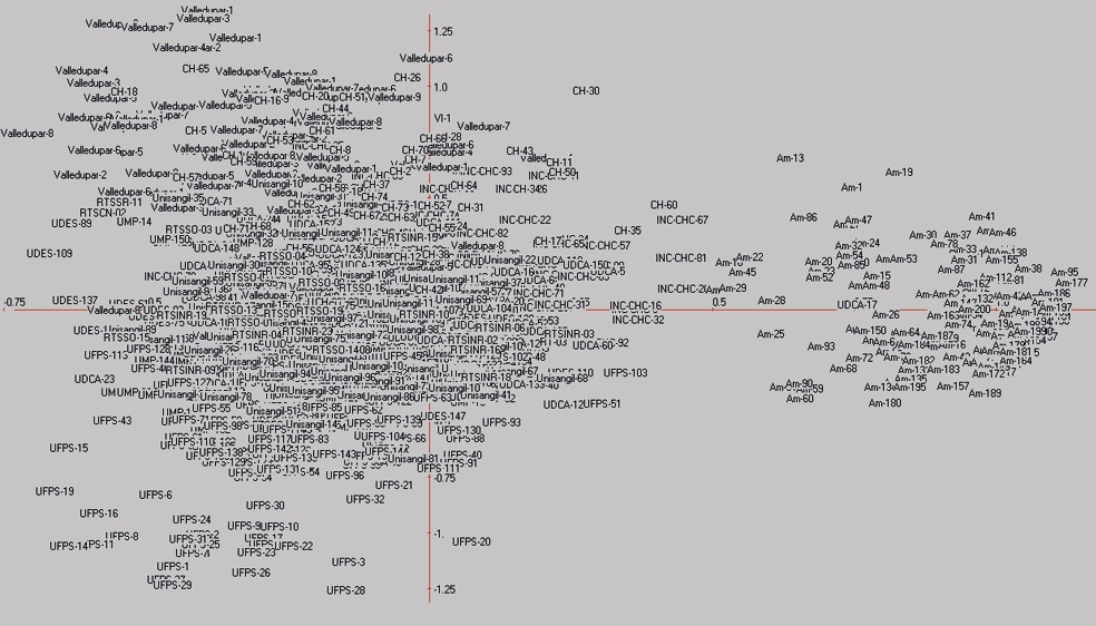 Proyección en el plano de los perfiles de individuos.