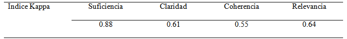 Índices de concordancia entre evaluadores del instrumento ad hoc