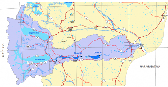 Ubicaci&oacute;n geogr&aacute;fica de las represas Kirchner-Cepernic).