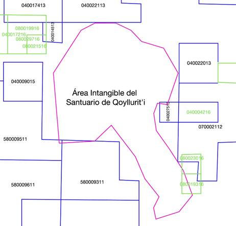 Área Intangible del Santuario de Qoyllurit’i y concesiones mineras circundantes