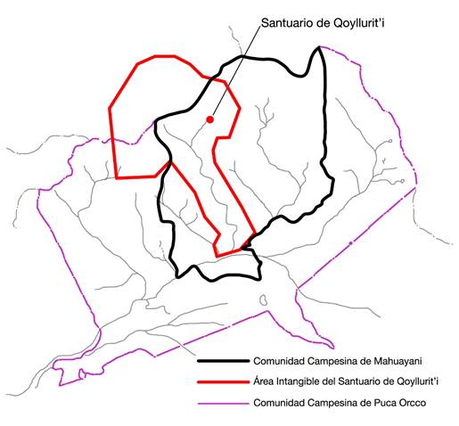 Comunidad de Puca Orcco, comunidad de Mahuayani y área intangible del Santuario 