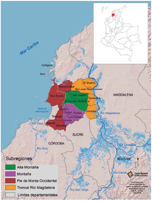 Ubicación geográfica de los Montes de María y división político-administrativa