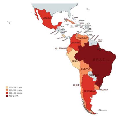 Cumulative points per country (1990-2020) for Chinese ambassador ranks