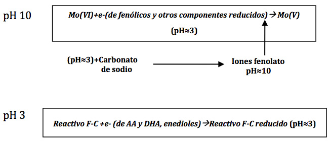 Efecto
del pH en la reacción con el reactivo de Folin-Ciocalteu