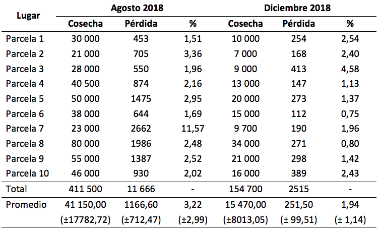 P&eacute;rdidas de naranja en dos periodos de cosecha
