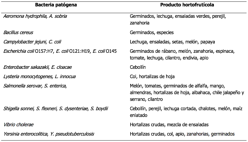 Principales bacterias patgenas asociadas con el consumo de alimentos agrcolas