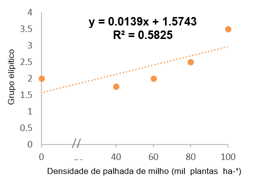 N�mero de beterrabas classificadas no grupo el�ptico em fun��o de diferentes densidades de palhada de milho (0,40,60,80 e 100 mil plantas. ha-�). Laranjeiras do Sul-PR, 2019.