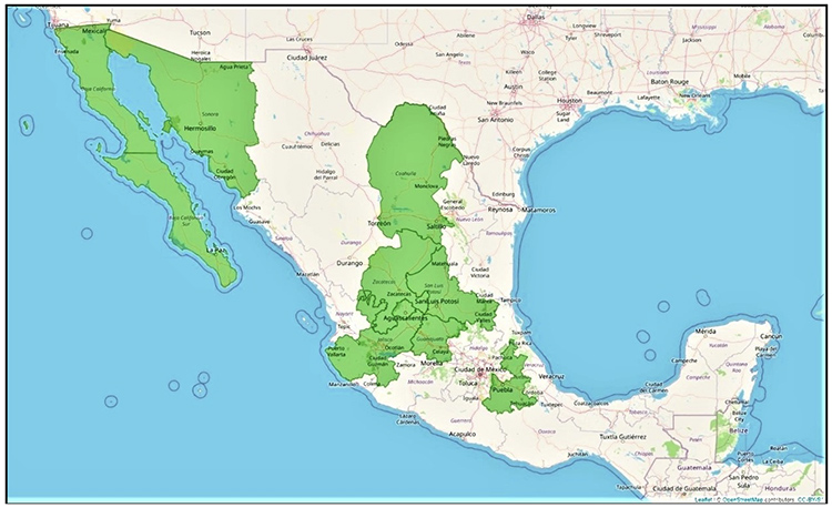 Regiones de cultivo de uva de mesa en M�xico