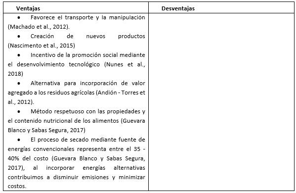 Ventajas y desventajas del secado solar reportadas en los distintos trabajos.