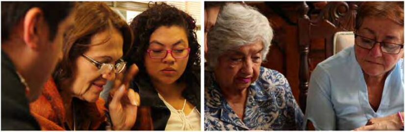 Margarita, Eugenia y Consuelo en dialogo con integrantes del equipo de
investigación