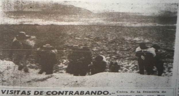 Representación gráfica de un conjunto de personas andinas caminando en la frontera Bolivia-Chile