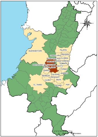 Mapa de municipios del Alto Cauca