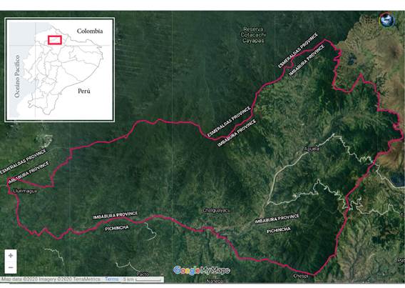 Ubicaci&oacute;n de la zona de &Iacute;ntag, Ecuador