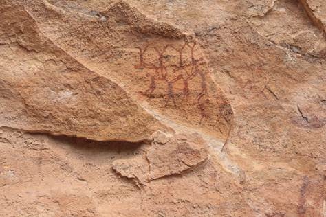 Pintura rupestre com cena de trapézio no Sítio Arqueológico Boqueirão da Pedra Furada