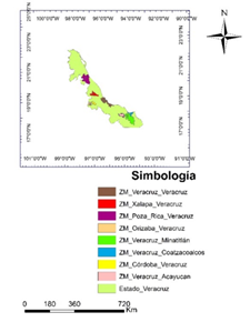 Ubicación de las zonas metropolitanas del estado de Veracruz