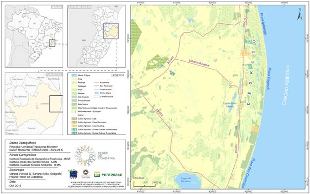 Localiza��o e uso do solo da comunidade de Degredo, Linhares.