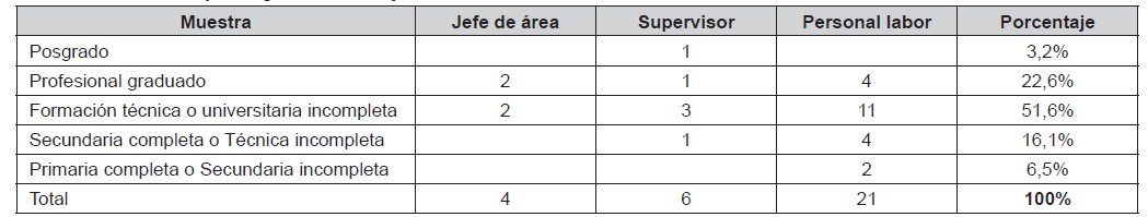 Formaci&oacute;n y categor&iacute;a de trabajo