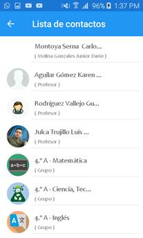 Lista de contactos.