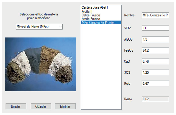 Interfaz materias primas-base de datos