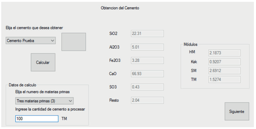 Interfaz de obtencin del tipo de cemento