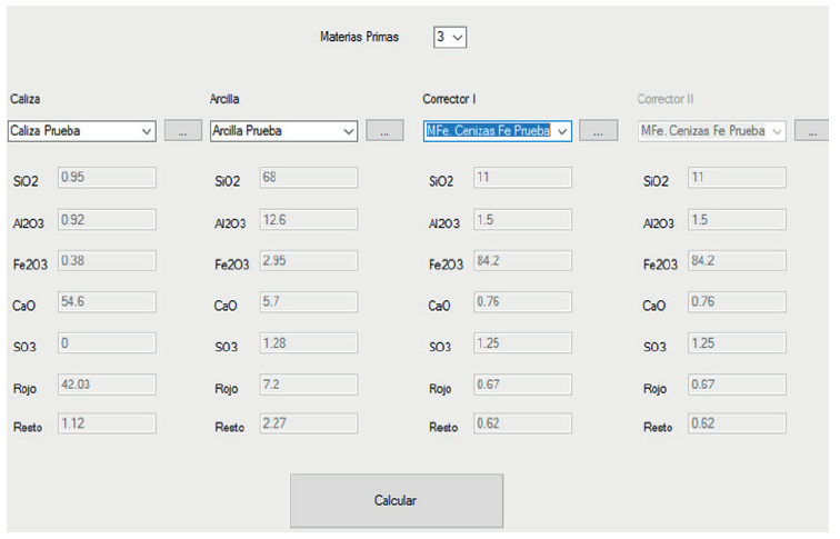 Interfaz seleccin de materias primas