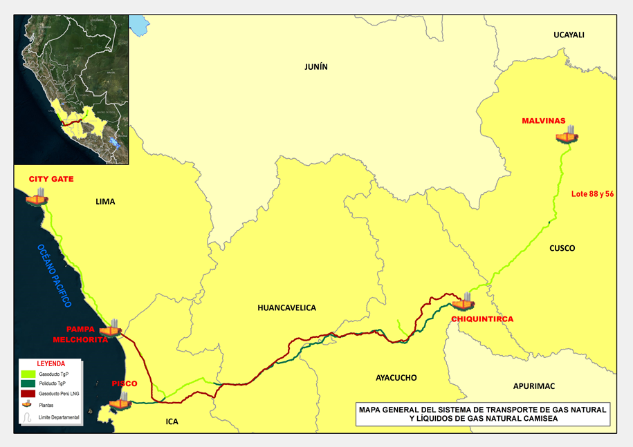 Mapa del sistema de transporte de GNS y LGN