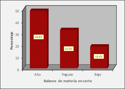 Evaluaci�n de la dimensi�n balance de materia en corte