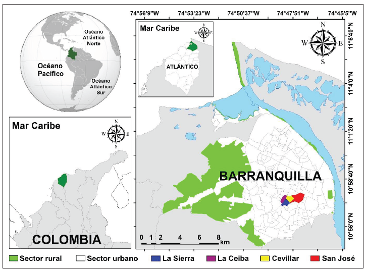 Mapa geopolítico referencial de barrios de la Ciudad de Barranquilla, norte de Colombia Evaluación de conocimiento y detección de factores de riesgo