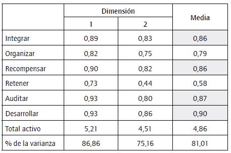 Puntuaciones de las medidas de discriminación.