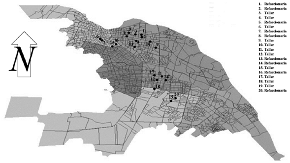 Ubicación geográfica de las empresas en Ciudad Juárez, Chihuahua.