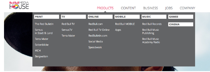 Productos mostrados en la web Red Bull Media House.